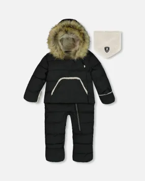 One Piece Baby Hooded Snowsuit Black Designed For Car Seat