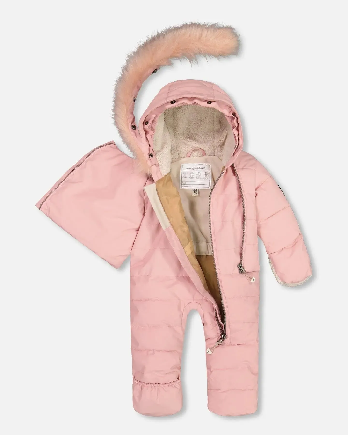 One Piece Baby Hooded Snowsuit Pink Designed For Car Seat