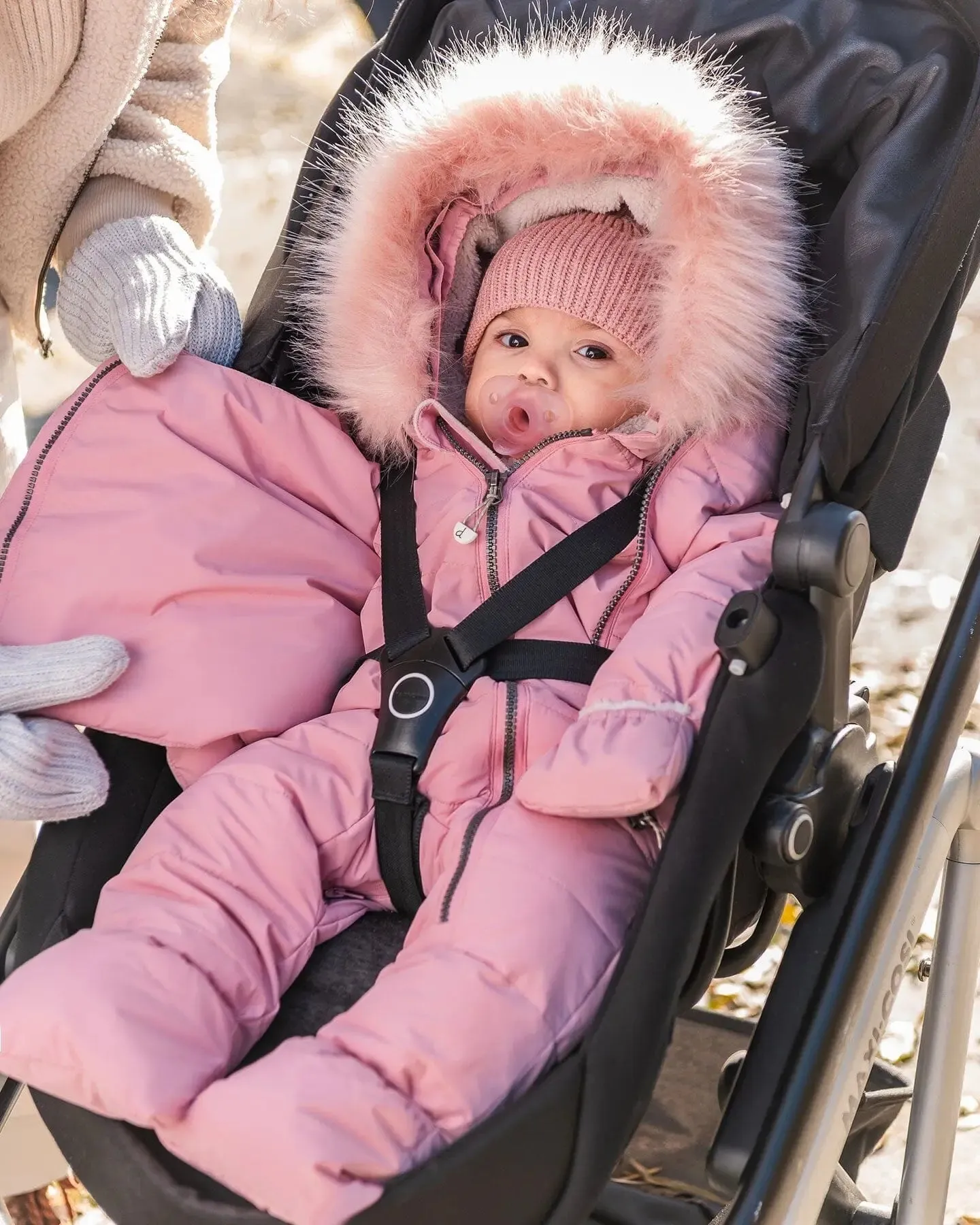 One Piece Baby Hooded Snowsuit Pink Designed For Car Seat