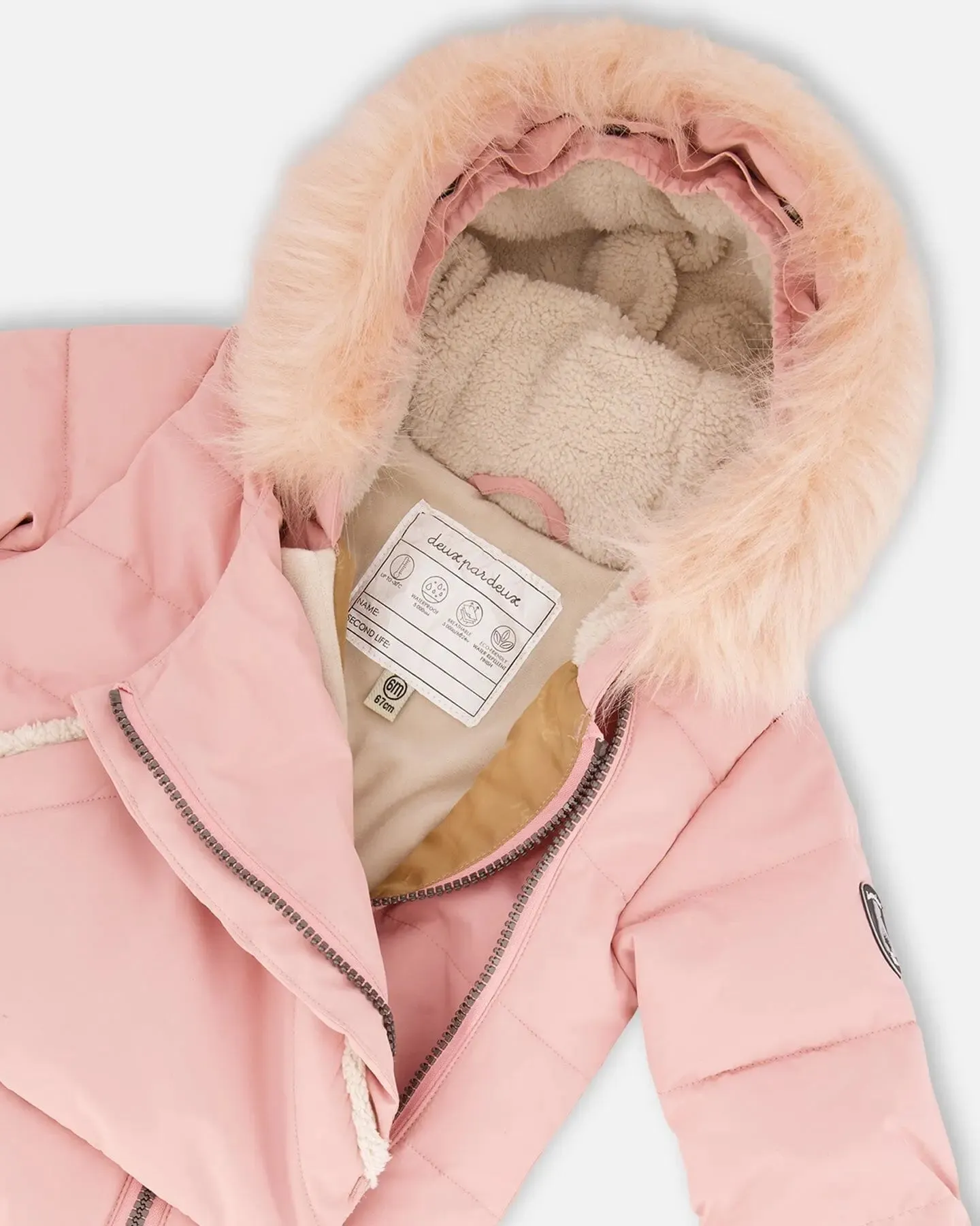 One Piece Baby Hooded Snowsuit Pink Designed For Car Seat