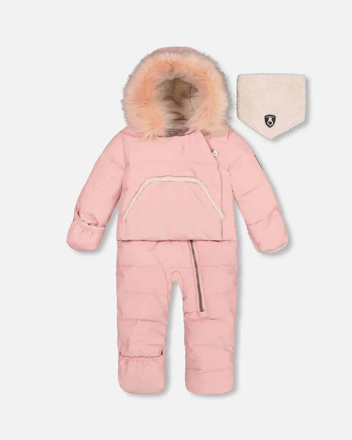 One Piece Baby Hooded Snowsuit Pink Designed For Car Seat