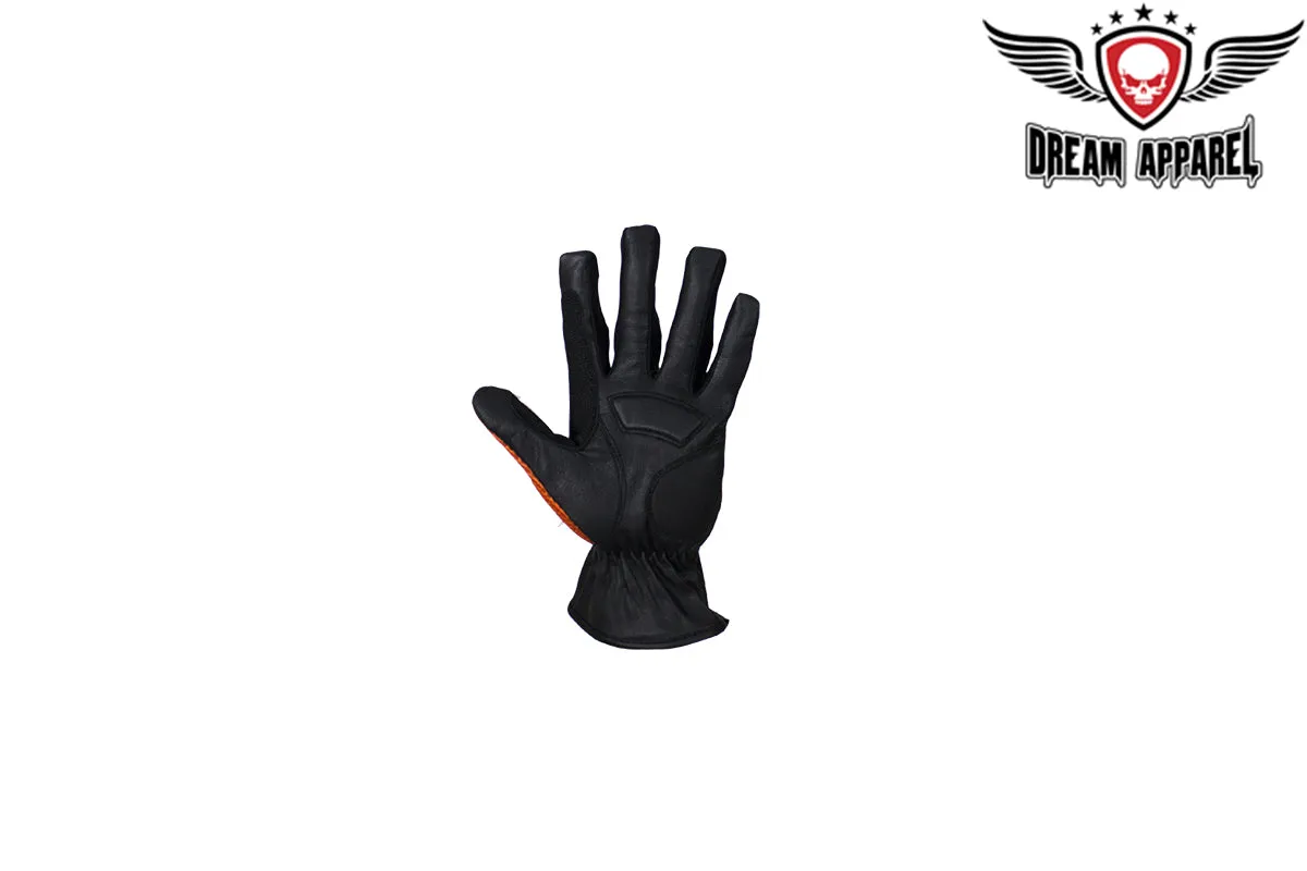 Orange Leather Riding Gloves