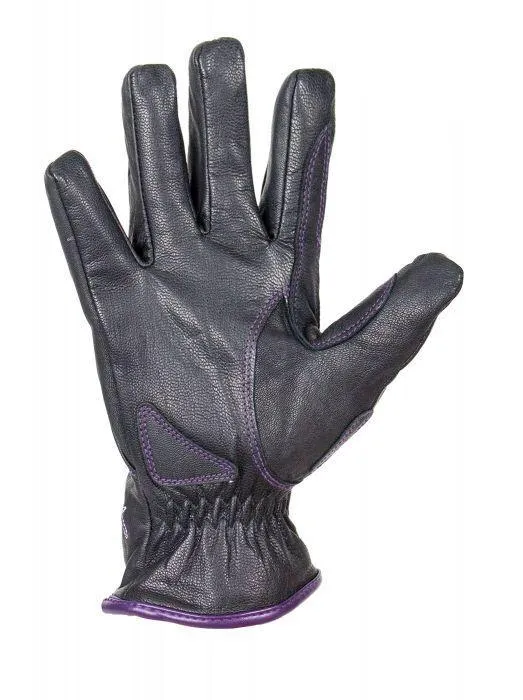 Purple-Rose Graphic Embroidered Naked Leather Gloves, GLZ106-EBL6-PURP-DL