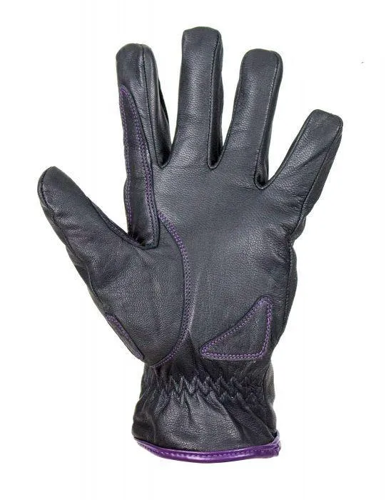 Purple-Rose Graphic Embroidered Naked Leather Gloves, GLZ106-EBL6-PURP-DL