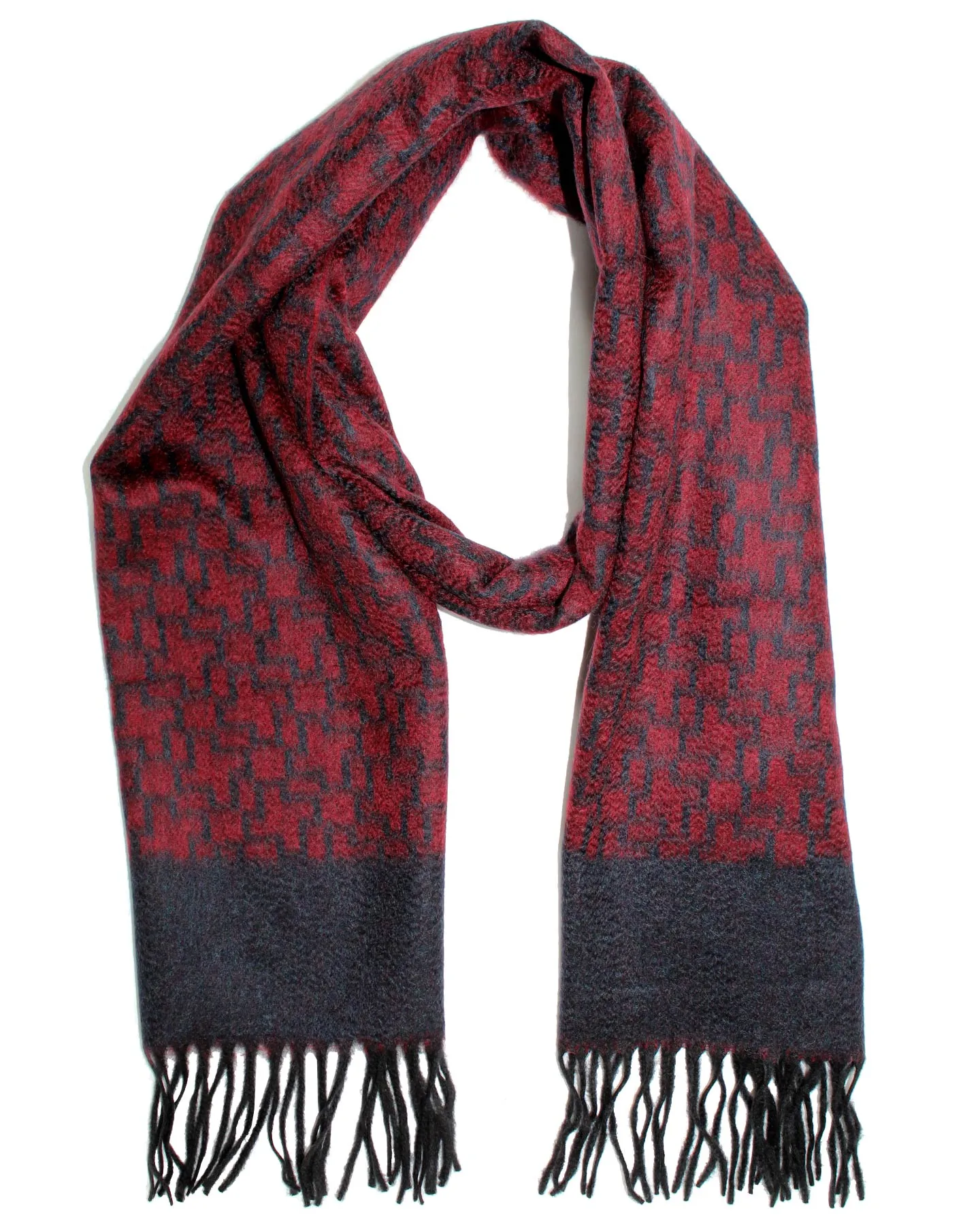 Sartorio Cashmere Scarf Bordeaux Black Houndstooth - Luxury Shawl