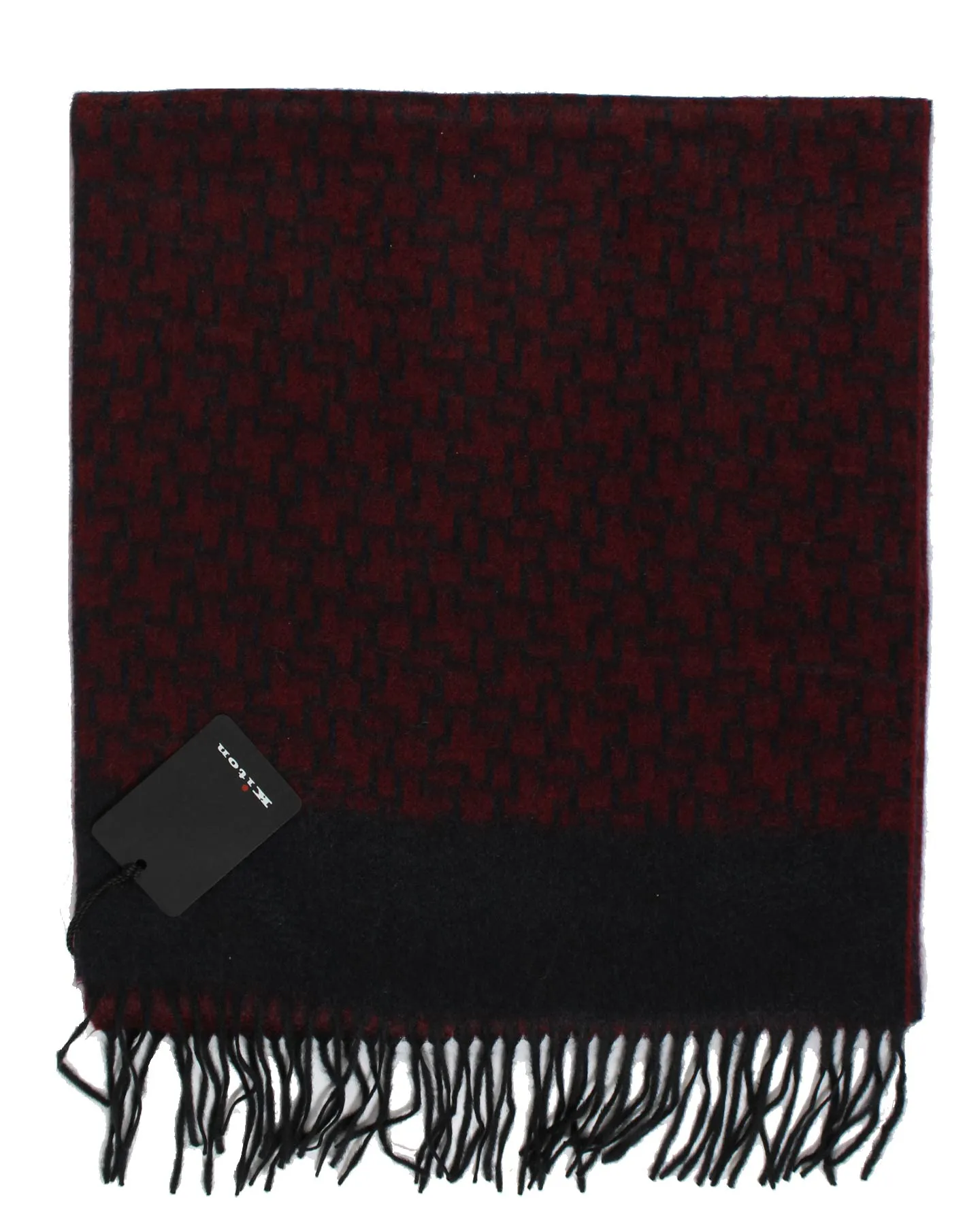 Sartorio Cashmere Scarf Bordeaux Black Houndstooth - Luxury Shawl