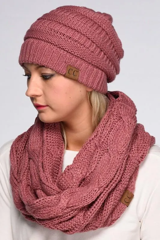 Solid Cable Knit CC Infinity Scarf by C.C Beanie