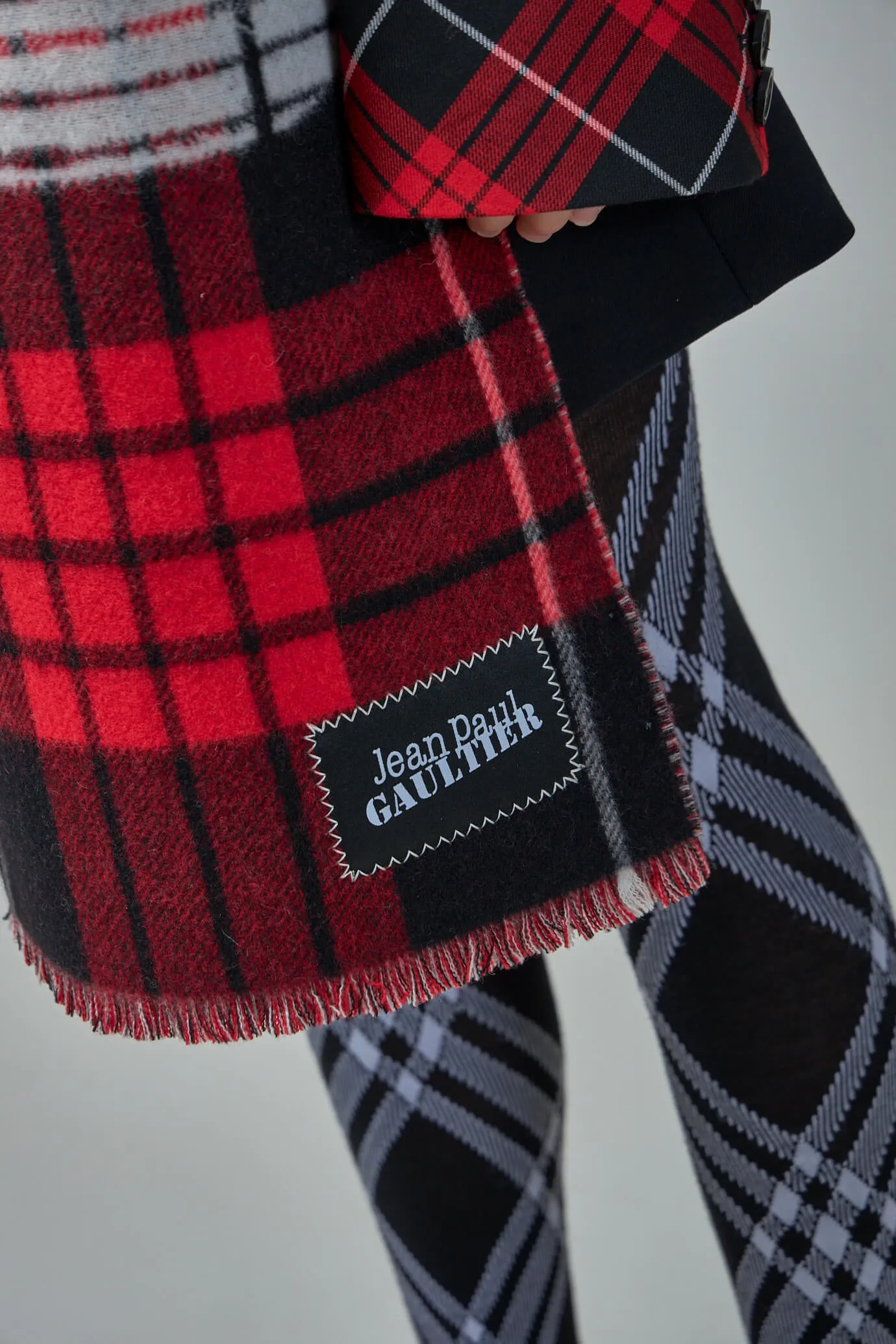 Tartan Wool Scarf with ''Gaultier '' Logo