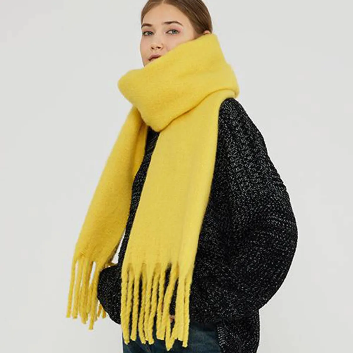 Thick Mohair Scarf - Yellow