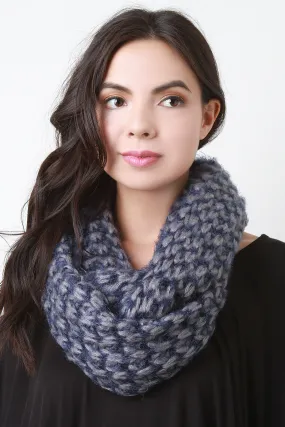 Two-Tone Fuzzy Loose Knit Infinity Scarf