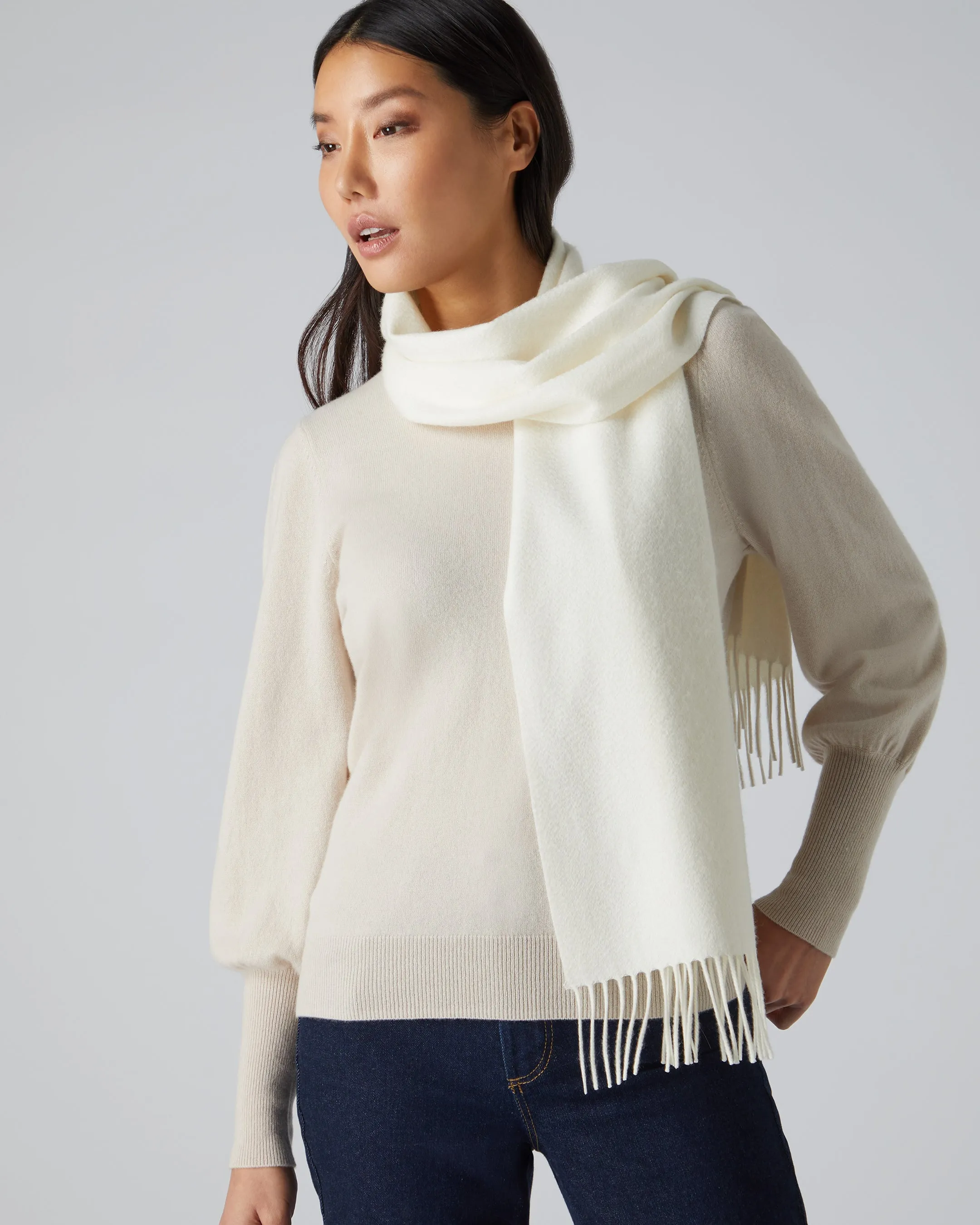 Unisex Woven Cashmere Scarf New Ivory White