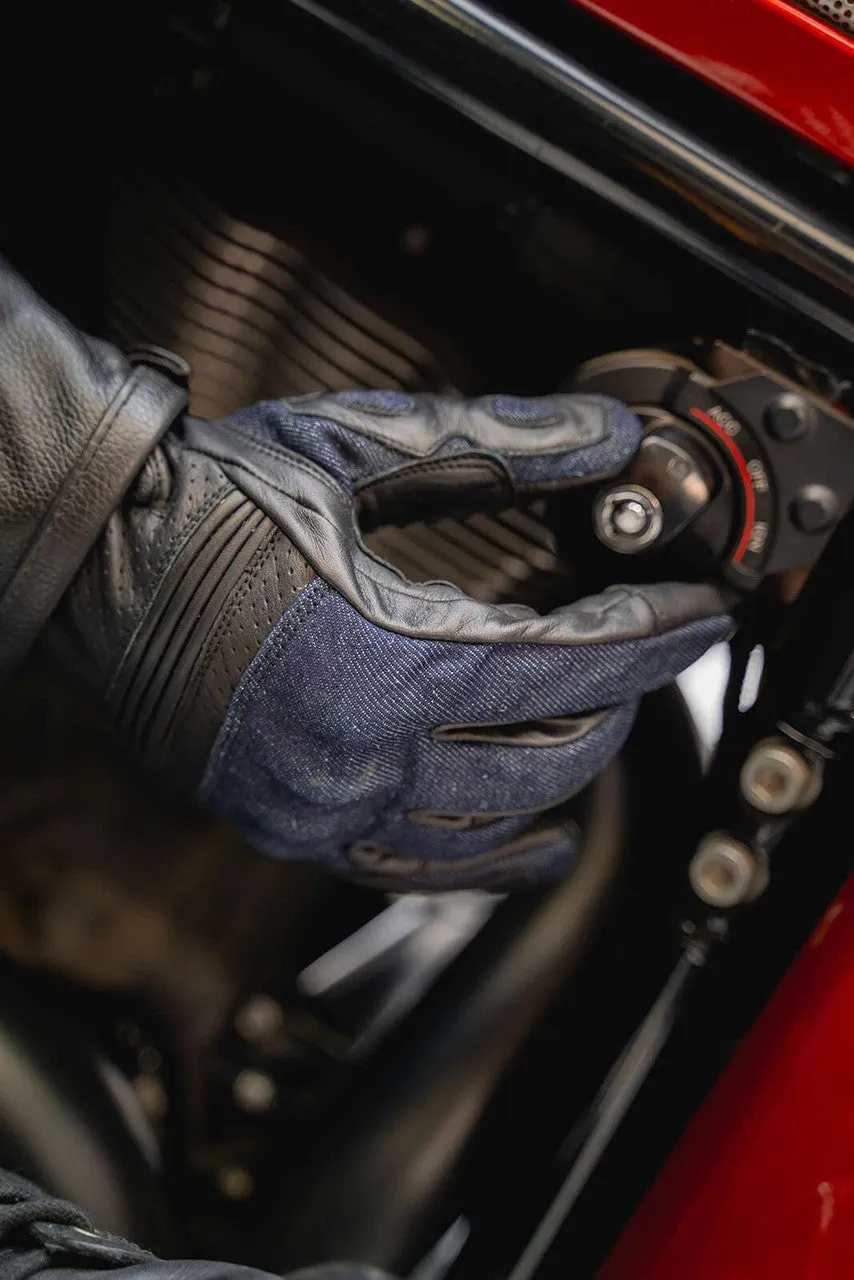 Vance Denim & Leather Motorcycle Gloves (Black) with Mobile Phone Touchscreen