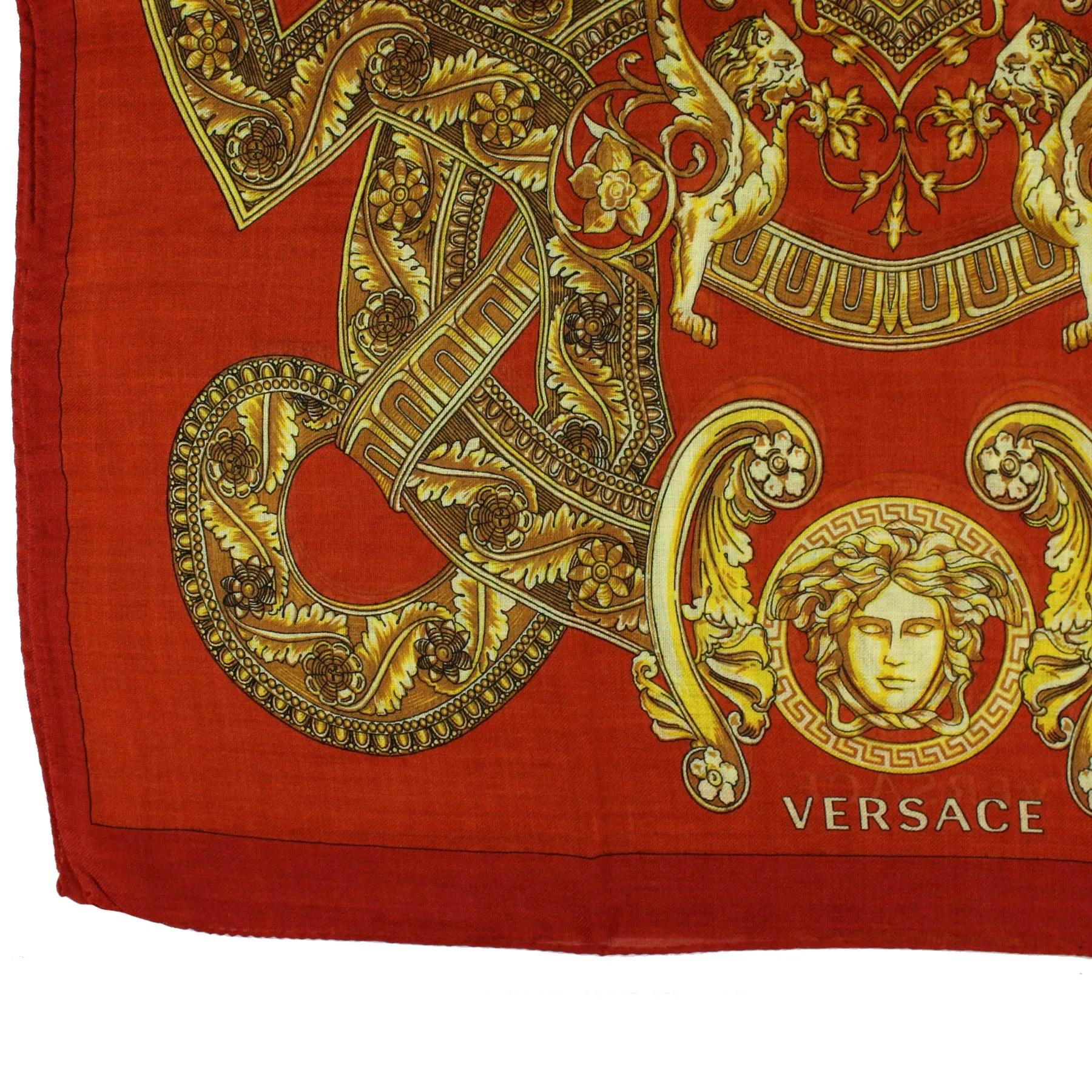 Versace Scarf Orange Gold Signature Baroque & Medusa  - Wool Silk Shawl FINAL SALE