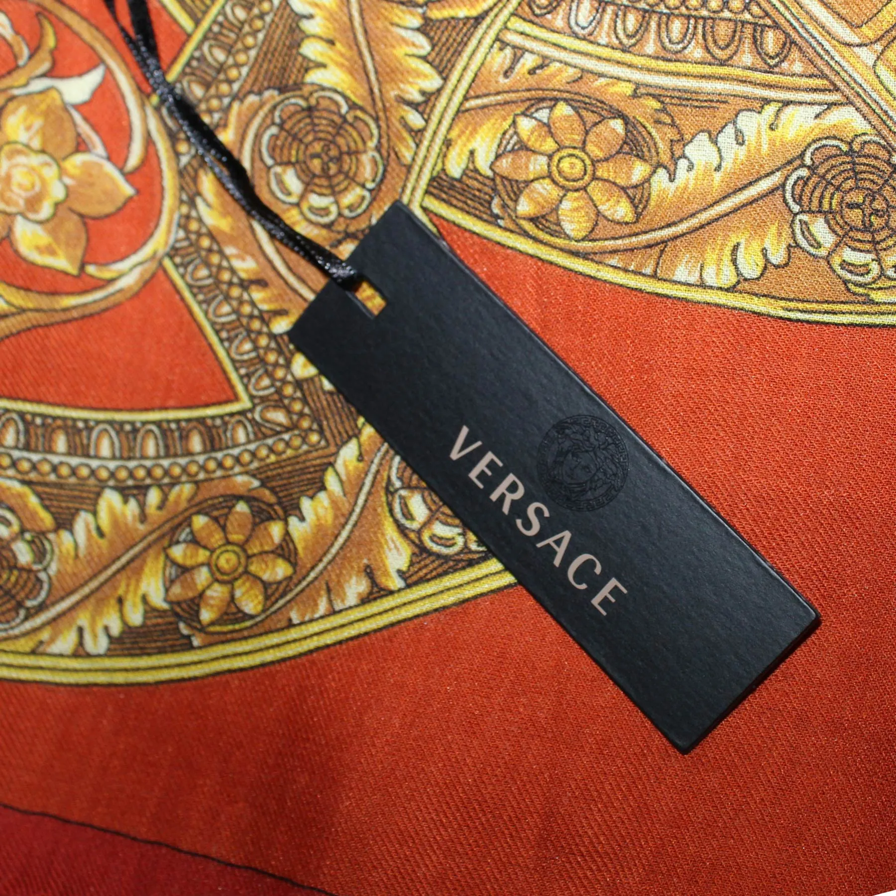 Versace Scarf Orange Gold Signature Baroque & Medusa  - Wool Silk Shawl FINAL SALE