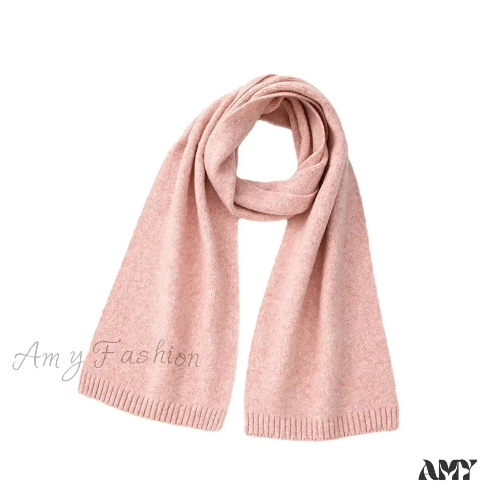 Wool Blend Solid Knitted Minimalist Imitation Cashmere Scarf