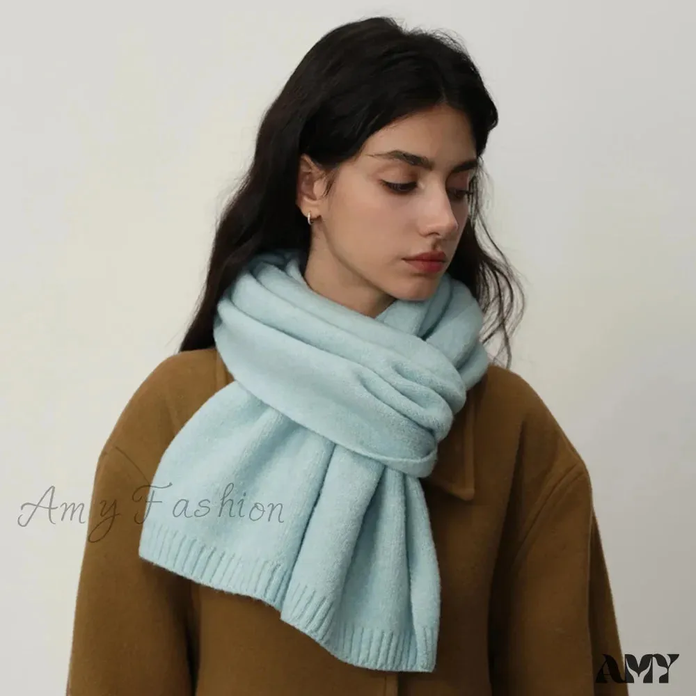 Wool Blend Solid Knitted Minimalist Imitation Cashmere Scarf